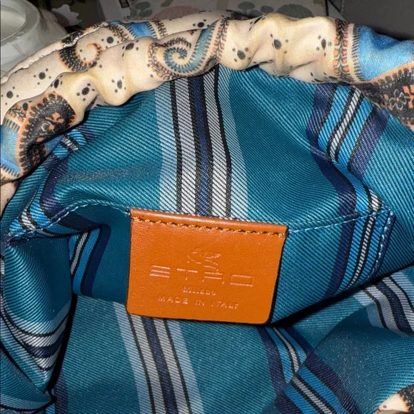 ETRO Milano Paisley Drawstring Clutch with Brown Leather Accents - Picture 8 of 16